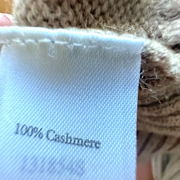 PURE Collection 100% Cashmere Turtleneck Sweater Beige Cream Ribbed Sleeve - Picture 7 of 16